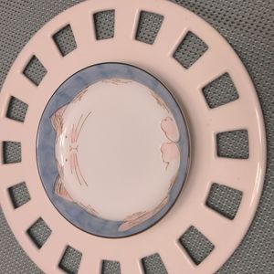 Vintage Water Food Dish Cat Plate White Kitten Blue Perfect For Milk or Treats